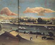 Henri Rousseau View of Point-du-Jour.Sunset oil painting on canvas